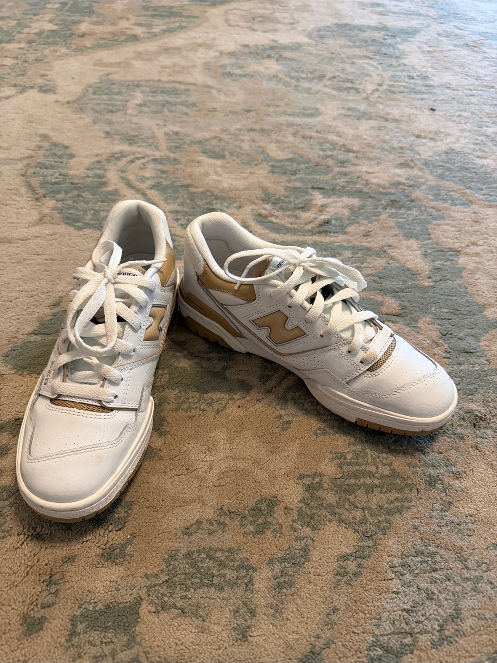 New Balance 550 White and Gold Low-Top Sneakers